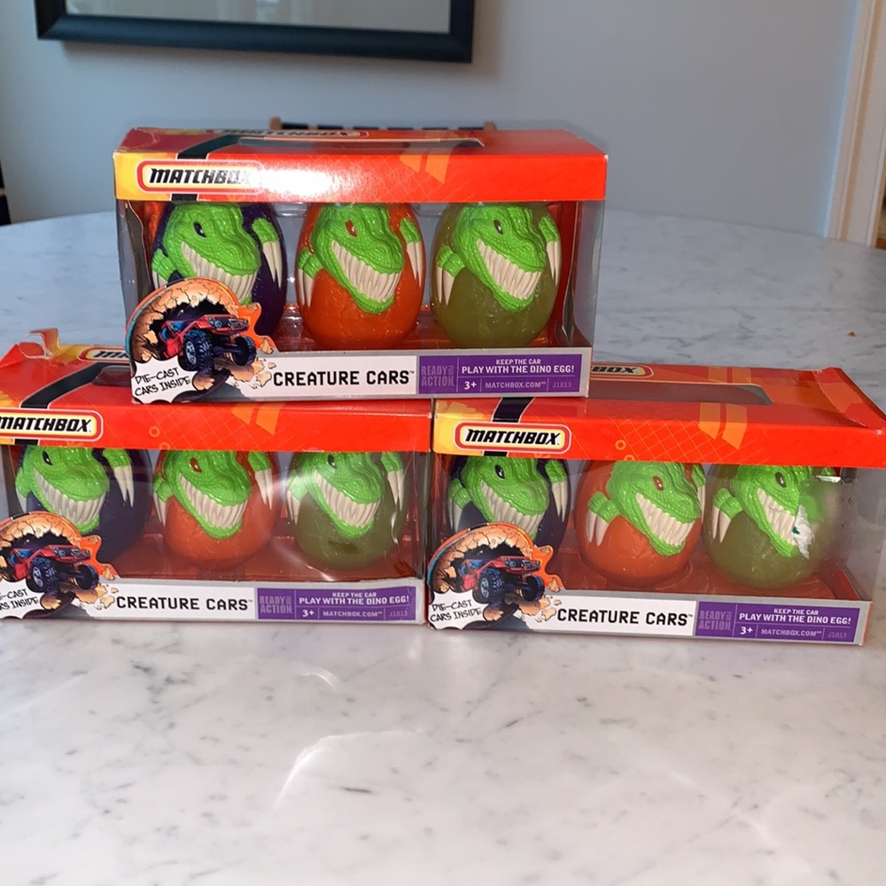 Matchbox Creature Cars with 3 Dino Eggs and 3 Die-Cast Cars, Bundle of 3